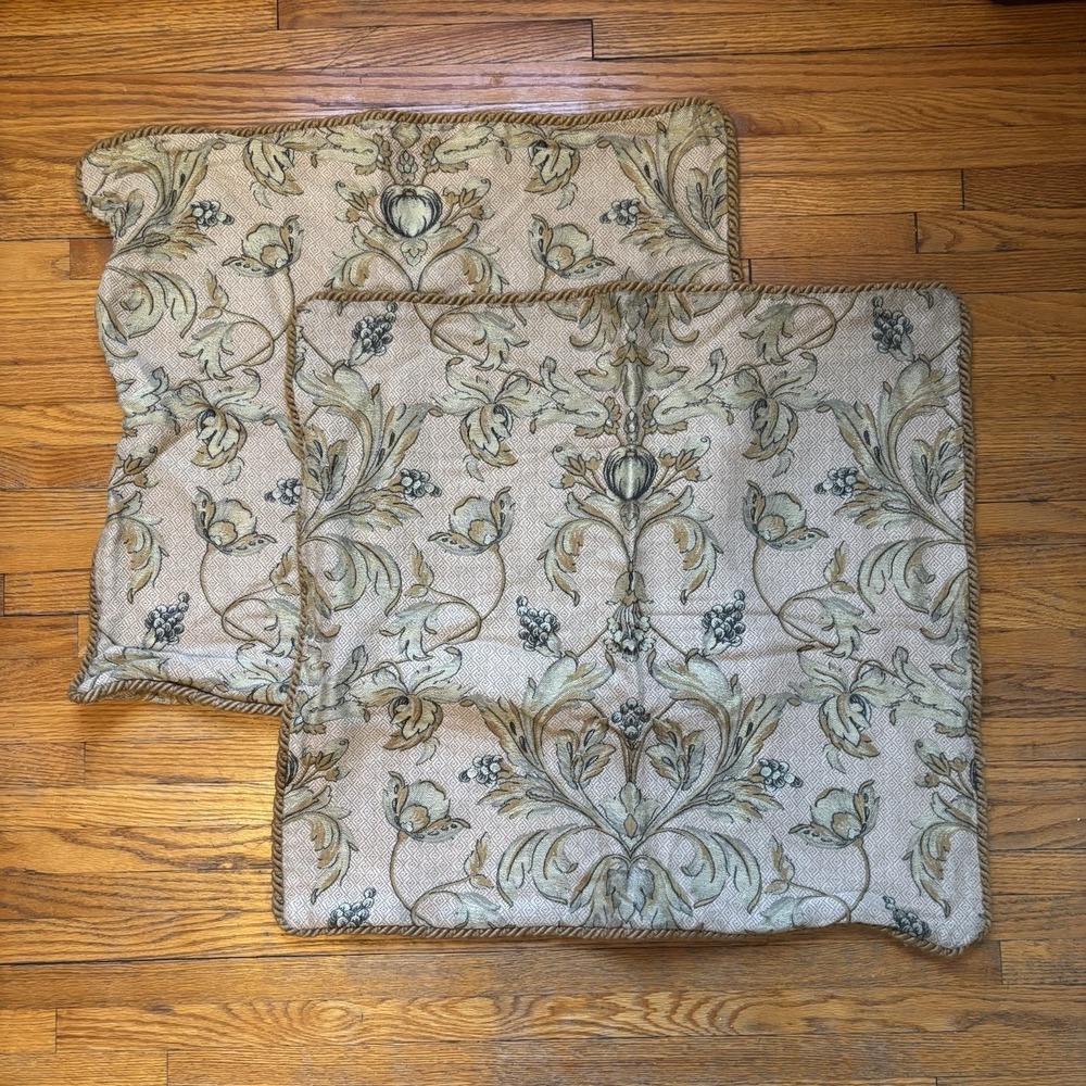 ANICHINI Pair of Tapestry Pillow Covers 24"x24" Brown‎ Floral Quiet Luxury